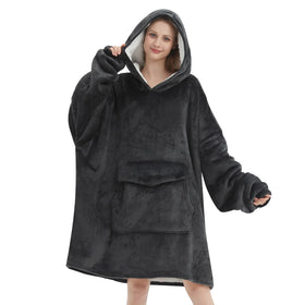Mewkou wearable blanket hoodie grey front view highlights cozy warmth