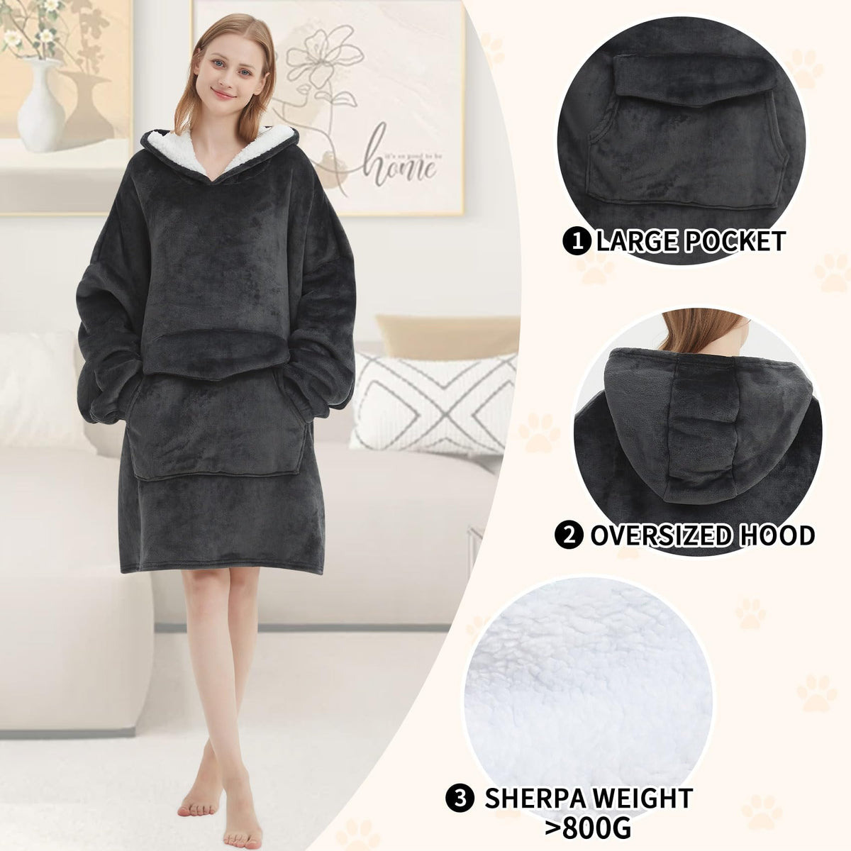 Mewkou wearable blanket hoodie grey on sofa for lounging
