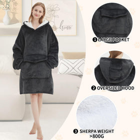 Mewkou wearable blanket hoodie grey on sofa for lounging
