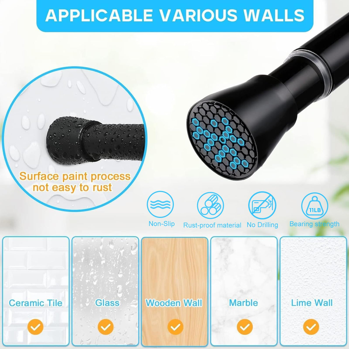 MEXAU tension rod for closets, supports lightweight garments without drilling