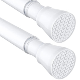 MEXAU 2-pack white tension curtain rod assembly with easy no-drill installation.
