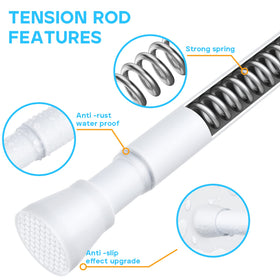 MEXAU telescopic tension rod shown fully extended for a secure fit.