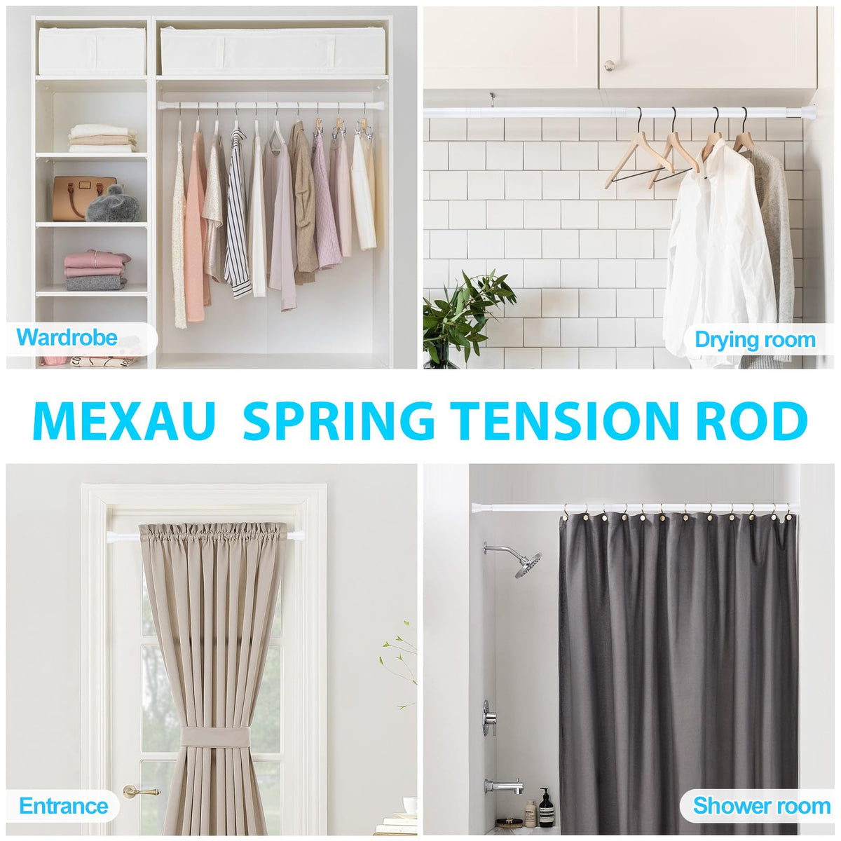 MEXAU multi-application curtain rod ideal for wardrobes and shelves.