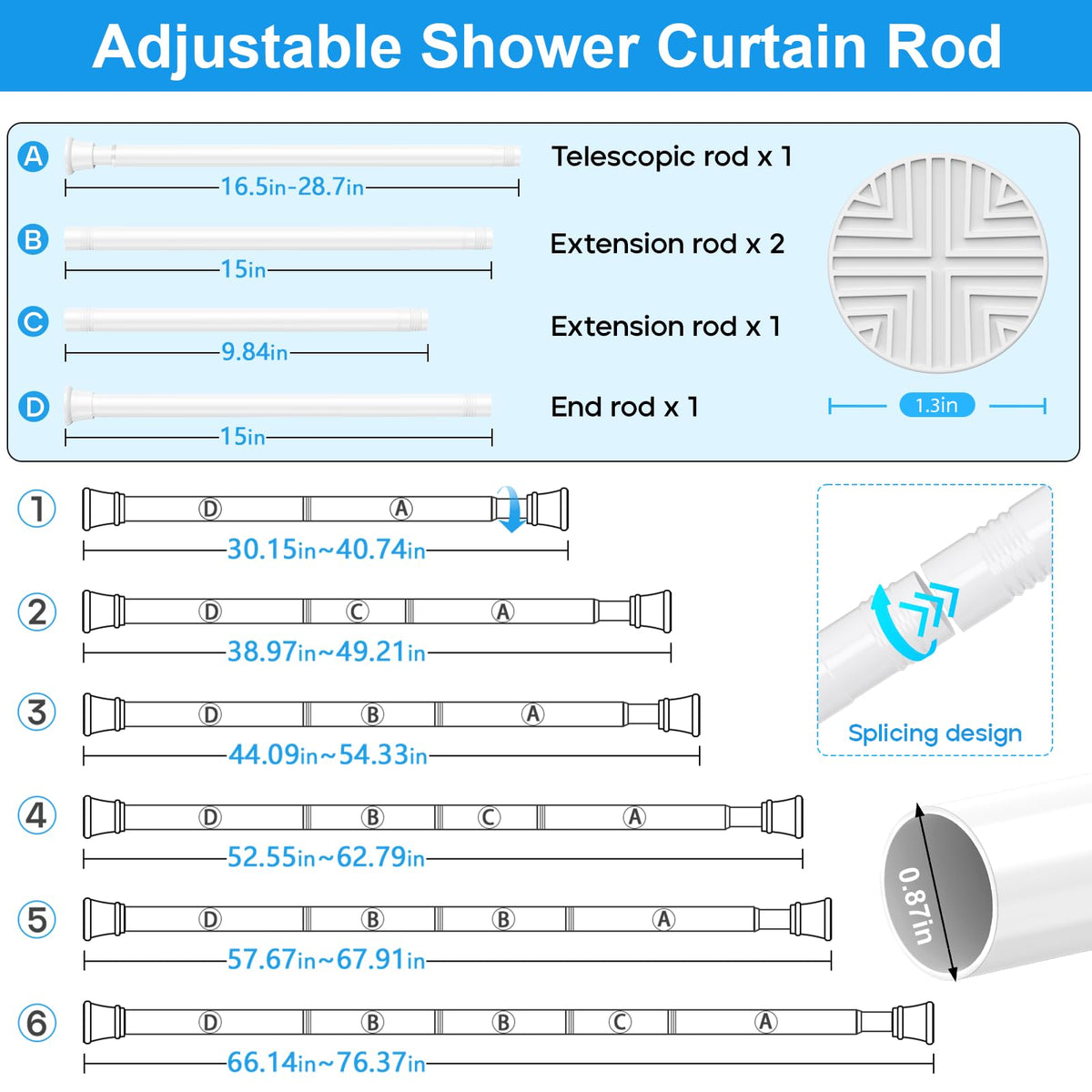 MEXAU two-pack white shower rod installed in a bathroom doorway.