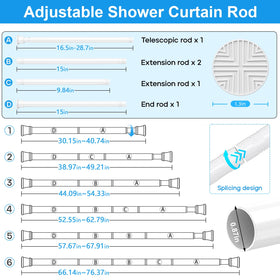 MEXAU two-pack white shower rod installed in a bathroom doorway.