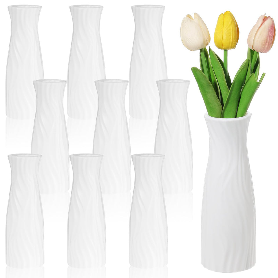 Meyeyaia 10-pack composite vase, 8-inch conic white, ideal for centerpieces.