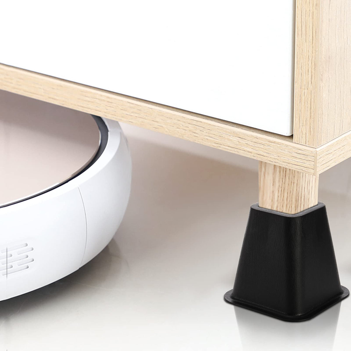 Mezchi space under furniture increases storage for boxes and cleaning tools