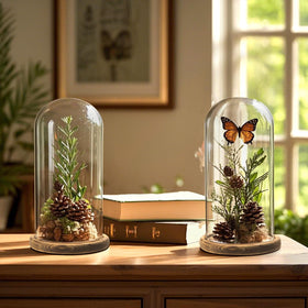 Mezchi dark brown wood base complements the clear cloche.