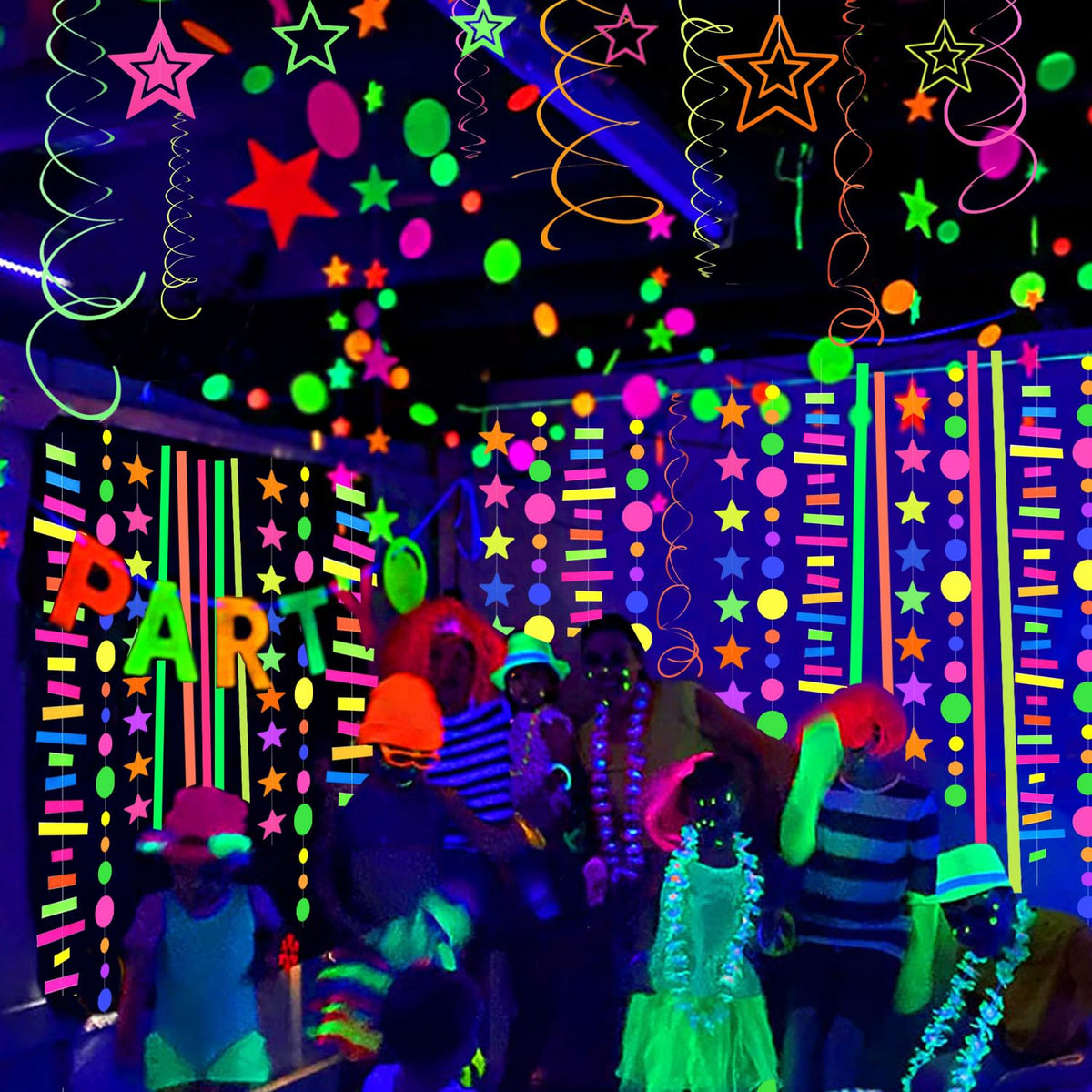 MFLUEEWR 702feet neon glow streamers create festive movement and glow effects.