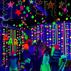 MFLUEEWR 702feet neon glow streamers create festive movement and glow effects.