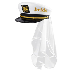 MGupzao Bride Captain Hat with Veil front view, ideal for beach wedding photos