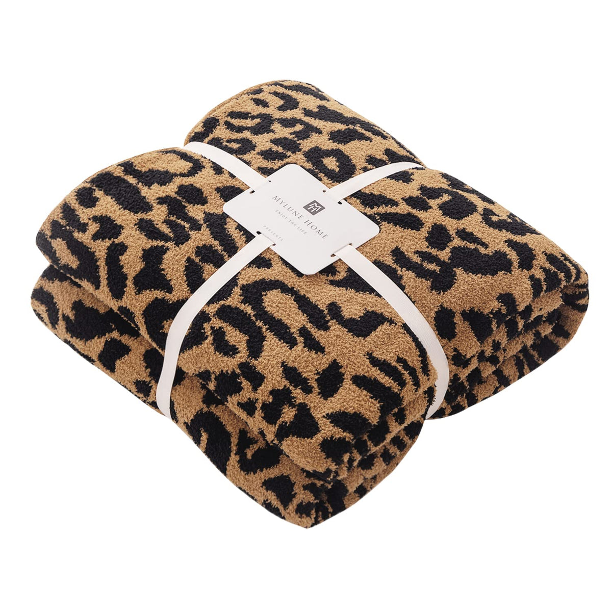 MH MYLUNE HOME ultra soft leopard throw draped on sofa for cozy evenings.