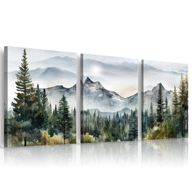 MHARTK66 abstract mountain forest ink painting—vivid colors ideal for living room focal point