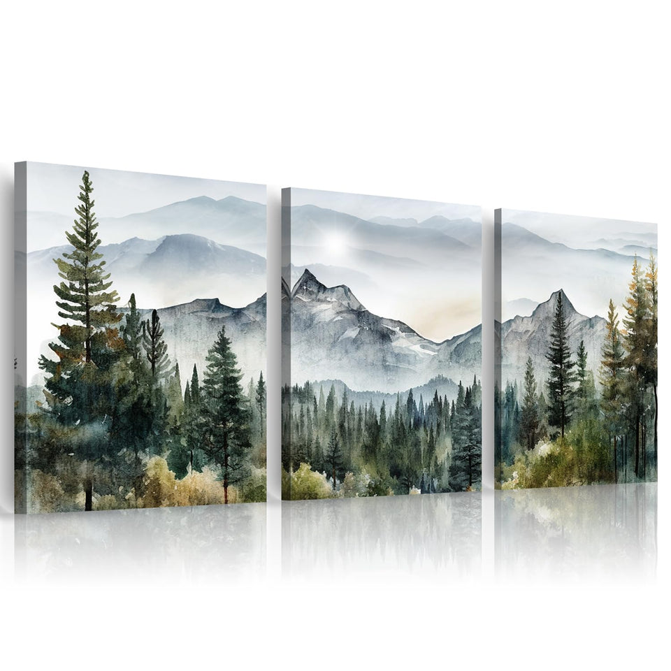 MHARTK66 abstract mountain forest ink painting—vivid colors ideal for living room focal point