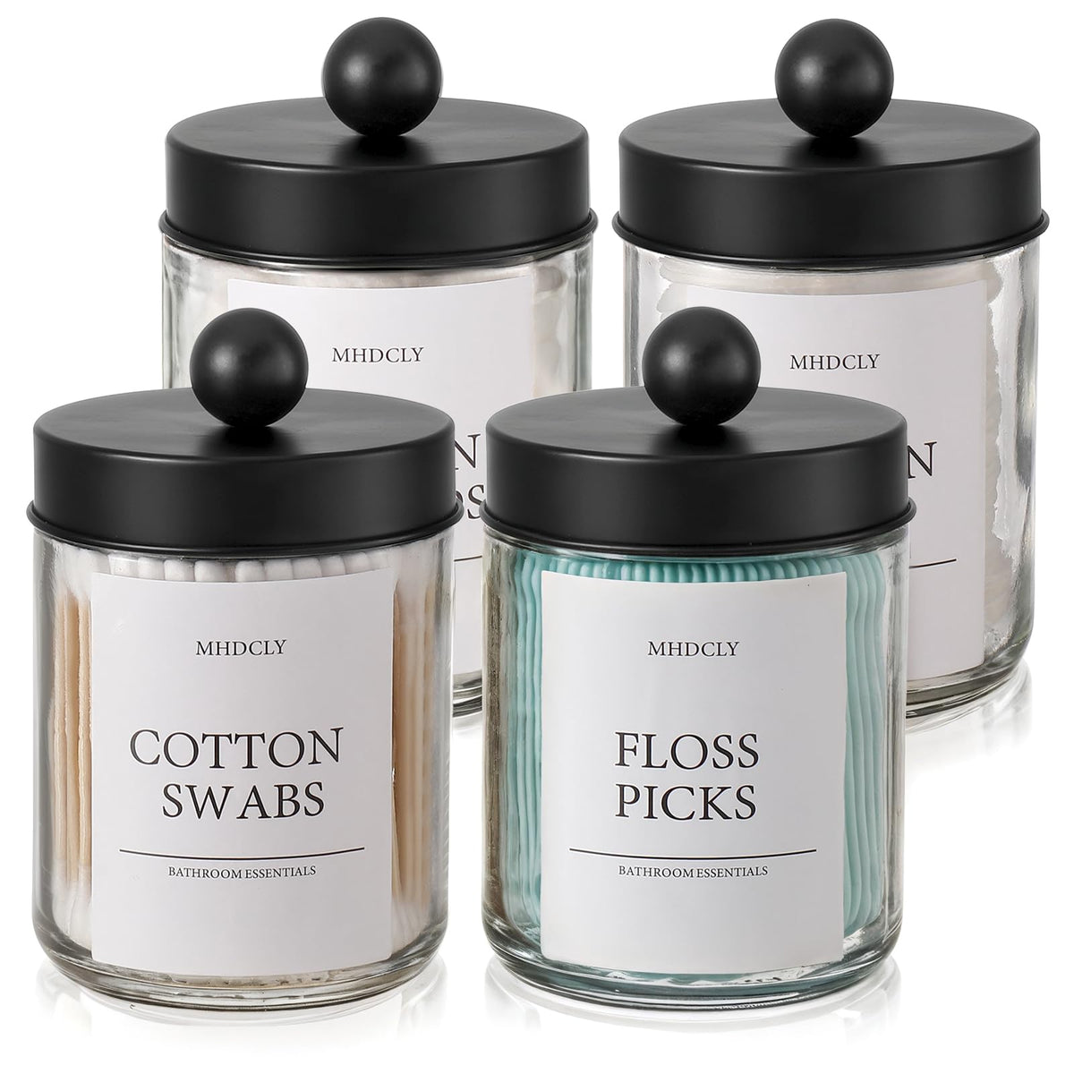 MHDCLY qtip holders with black lids for sleek bathroom storage