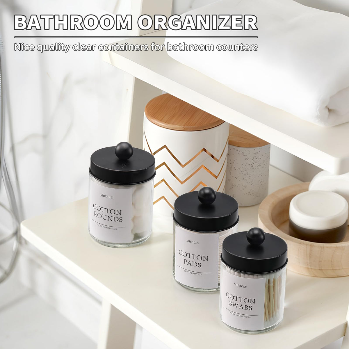 MHDCLY clear apothecary jars with lids offer visibility and organized vanity space