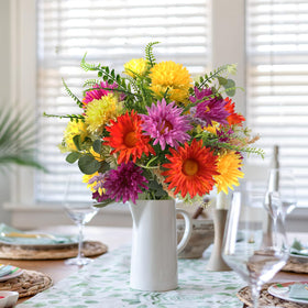 MHMJON detailed silk flower arrangement with green leaves