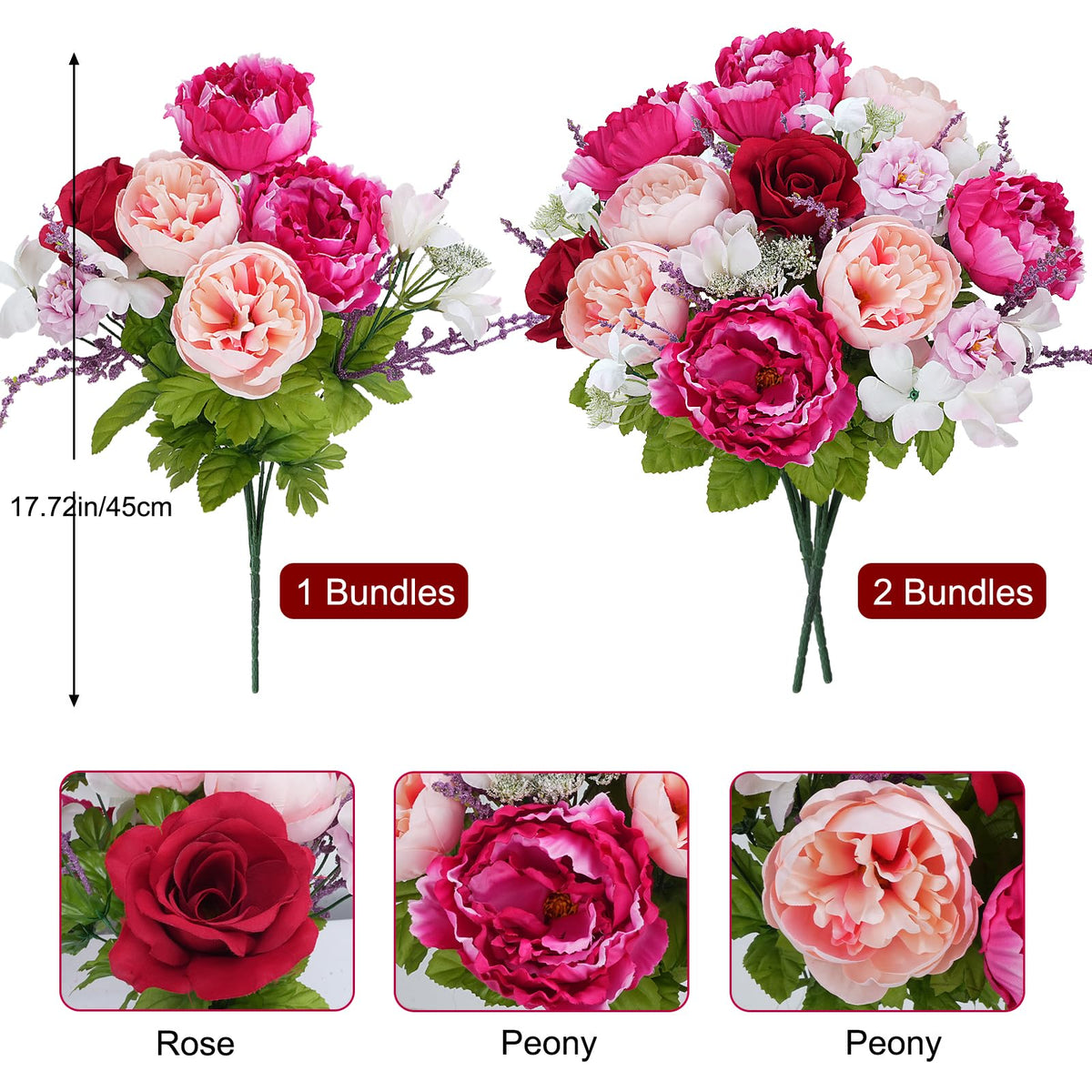 MHMJON silk red rose bouquet for vase arrangements, durable home decor