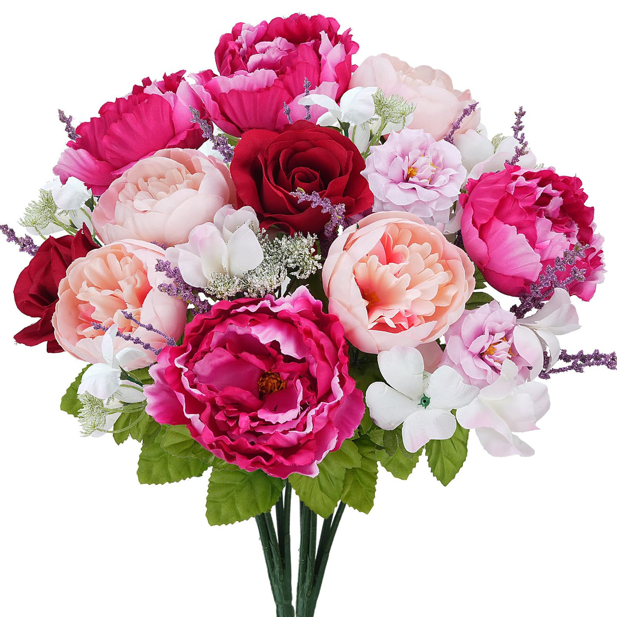 MHMJON spring cemetery flowers two-bundles pink peony for gravesite decor, long-lasting color