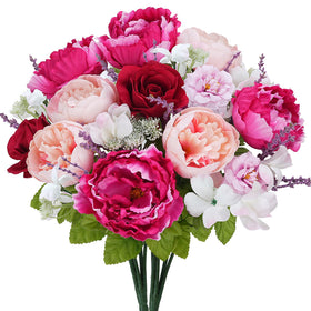 MHMJON spring cemetery flowers two-bundles pink peony for gravesite decor, long-lasting color