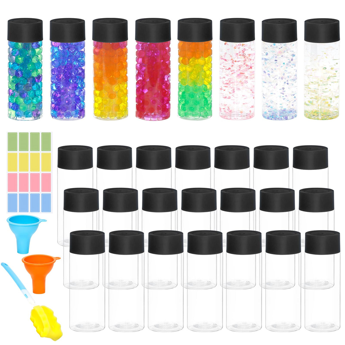 Mhtdet 29pc empty sensory bottles kit for DIY explorations and crafts.