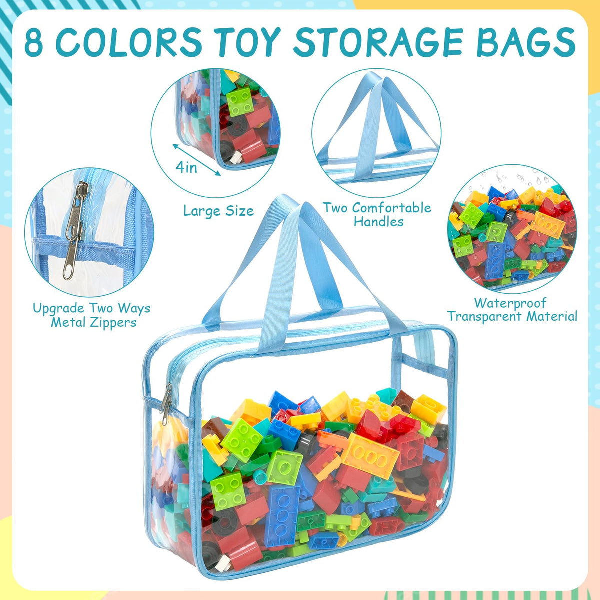 Mhtdet clear PVC toy organizer bag highlighting visibility and waterproofing.
