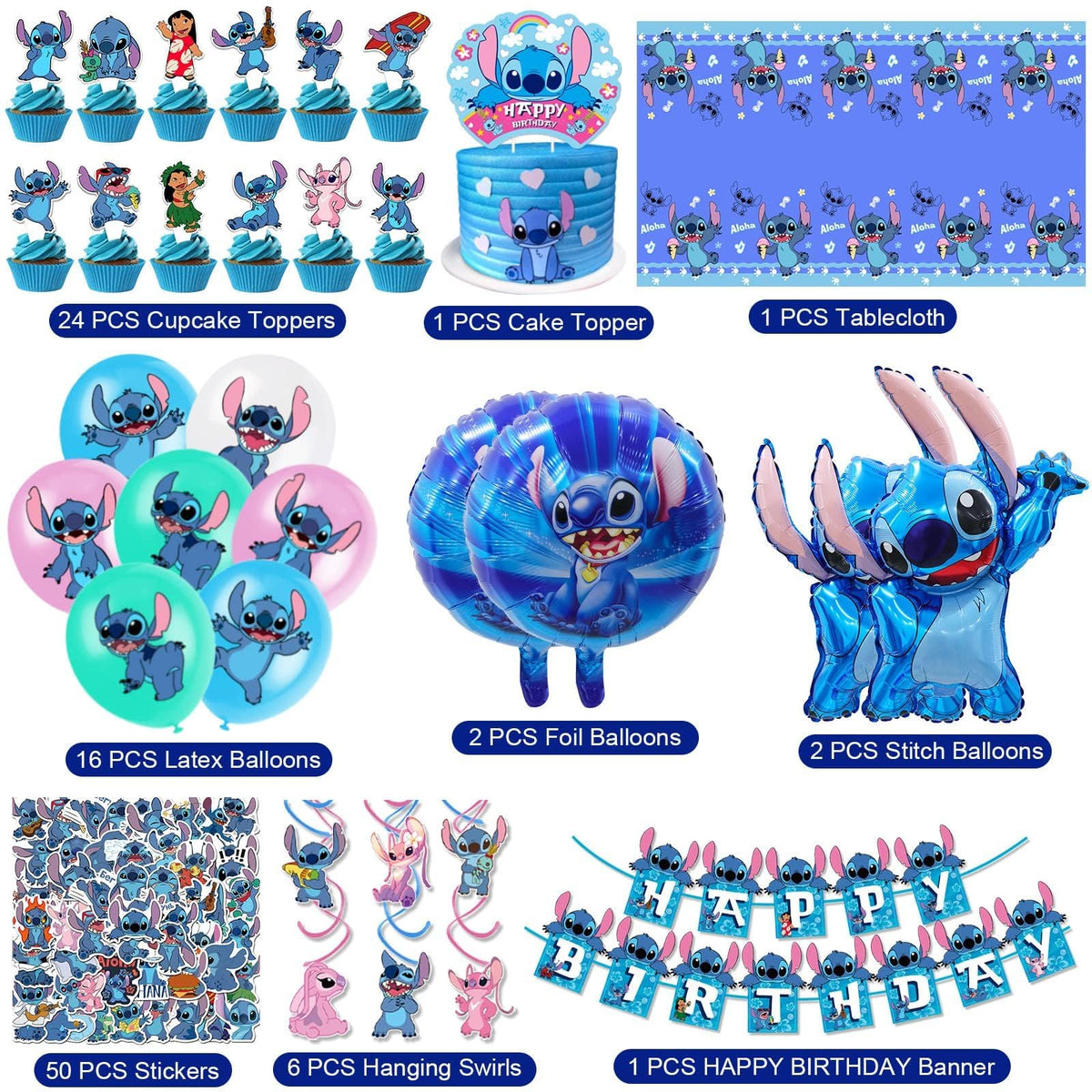 MIAHOME Stitch balloons showcase vibrant colors for festive celebrations.