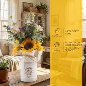 MiaTen sunflower arrangement—elegant rustic accents for dining room or fireplace mantel.