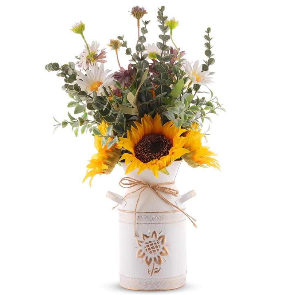 MiaTen sunflowers in vase—maintenance-free, year-round bright artificial blooms.