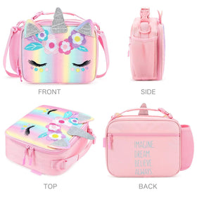 Mibasies unicorn lunch bag insulated interior preserves freshness of snacks.