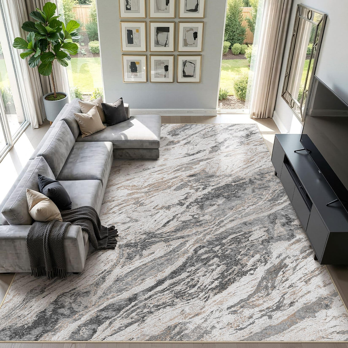 Micgeek abstract rug for living room, 9x12 in taupe, warmth and cohesive style.