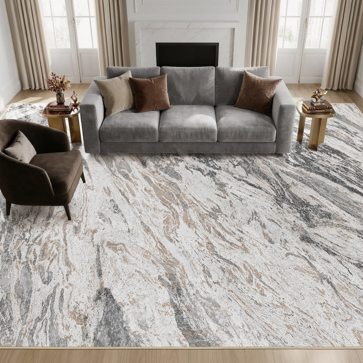 Micgeek soft texture rug, taupe, enhances comfort underfoot.