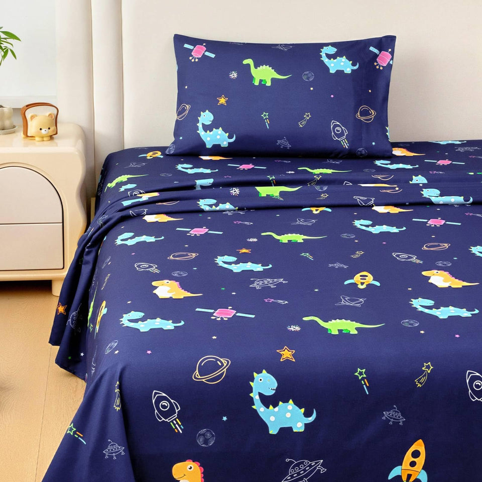 MICORAL dinosaur flat sheet showcases vibrant print and soft touch for cozy nights