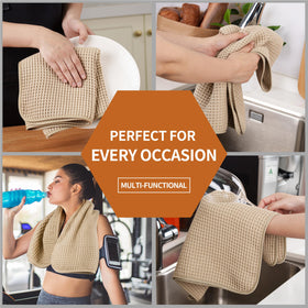 Microfi towels shown as machine washable and quick-drying home essentials.
