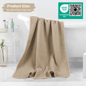 MICROFI lint-free waffle towel detail in beige emphasizes clean feel.