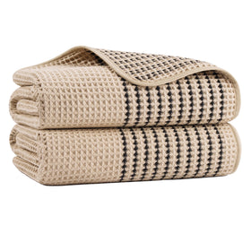 MICROFI new microfiber waffle towels beige-striped 2pc for soft, quick-dry bath comfort.