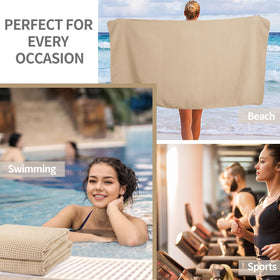 MICROFI versatile towels suit home, gym, and beach needs in beige.