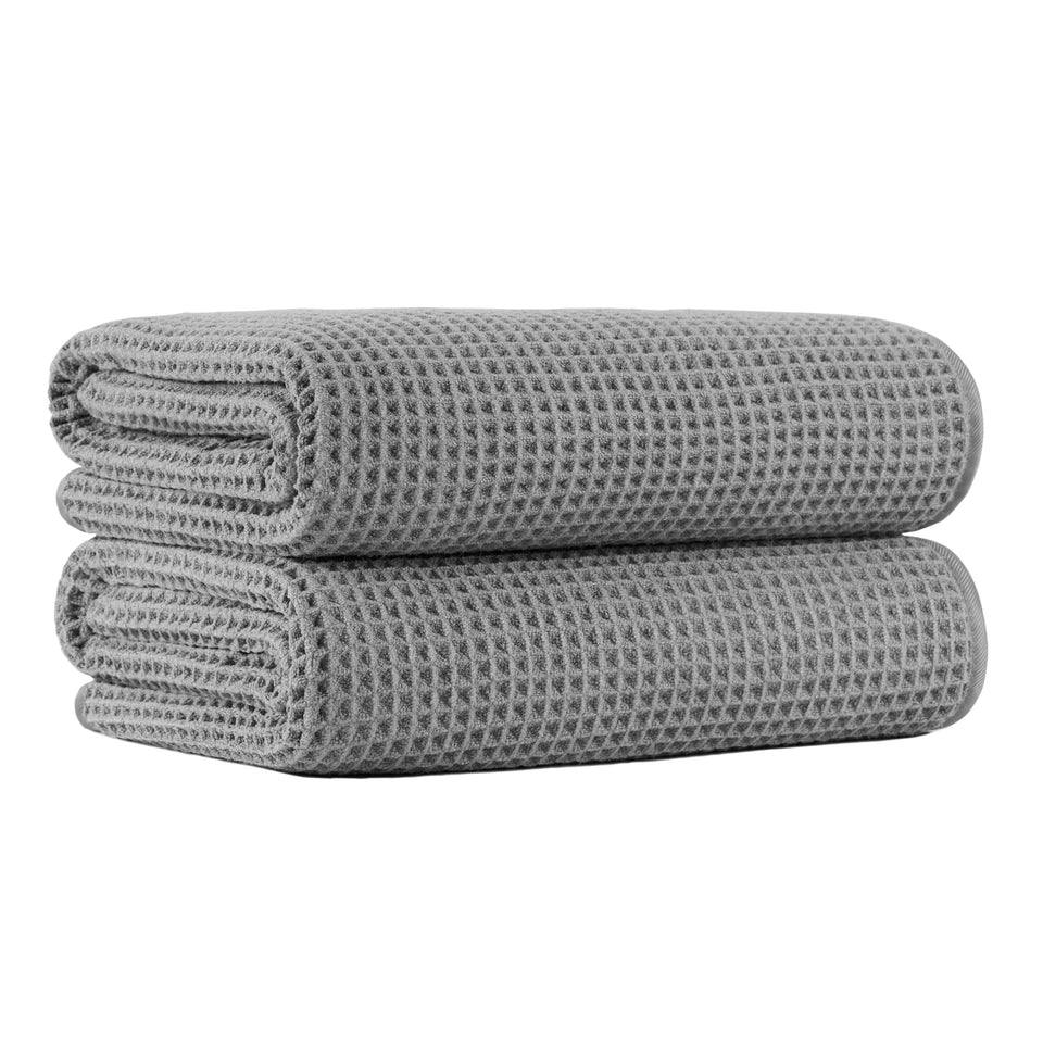 MICROFI waffle bath towels 2 pieces gray: soft, quick-drying after shower.