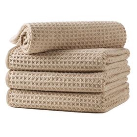 Microfi waffle hand towels beige with soft, lint-free texture and quick-dry performance.