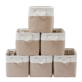 MidmmVick cube storage bin in white-beige stores clothes with durable linen and EVA.