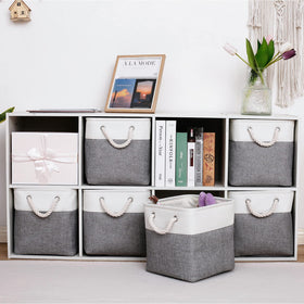MidmmVick collapsible bin with rope handles for easy closet organization.