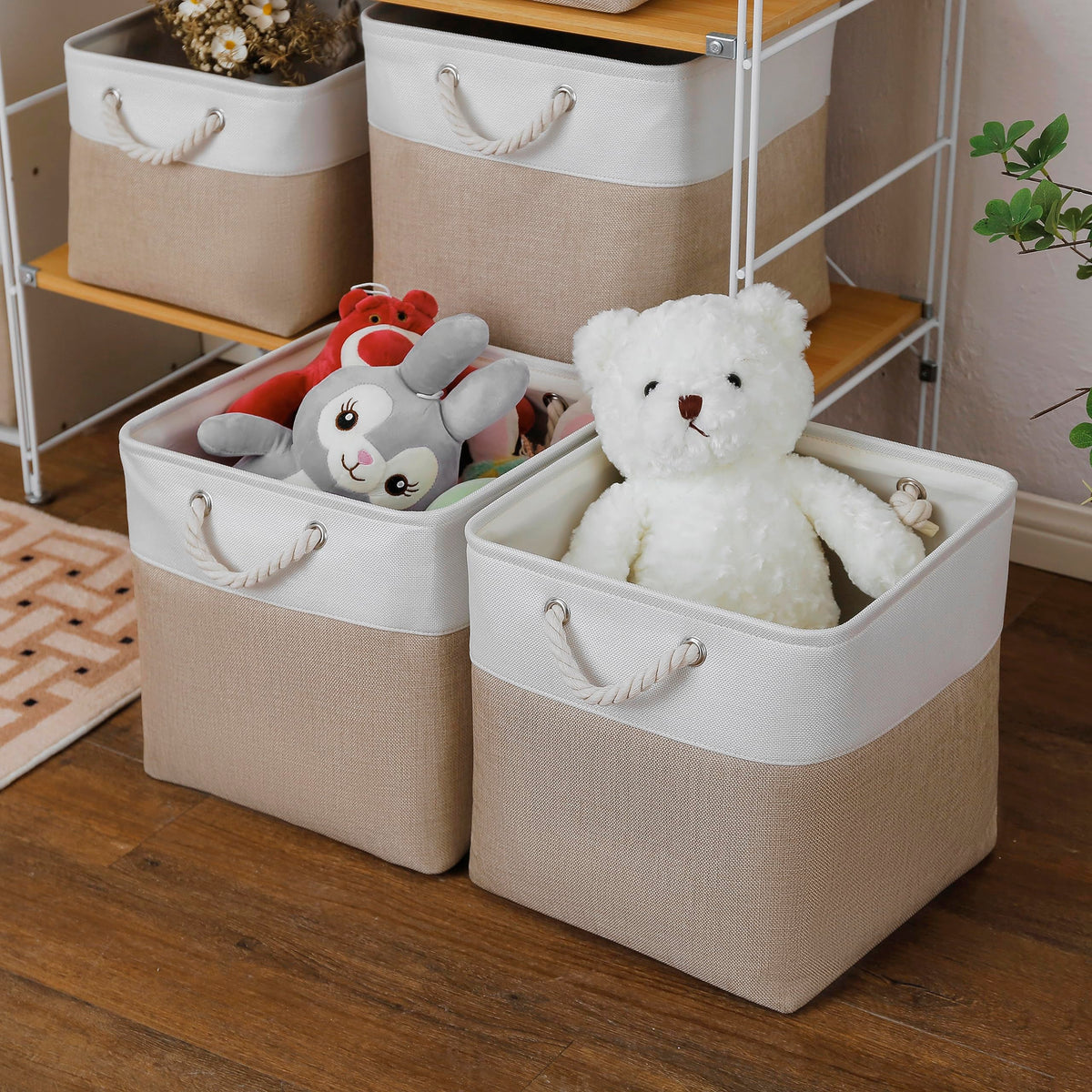 Closet organization using MidmmVick cube bin to keep clothes tidy.