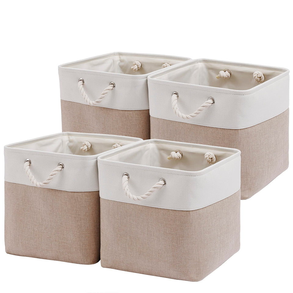 MidmmVick cube bin open with white-beige fabric and sturdy rope frame.
