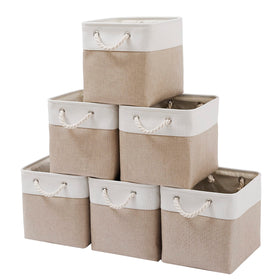 MidmmVick cube bin folded for compact storage in white and beige
