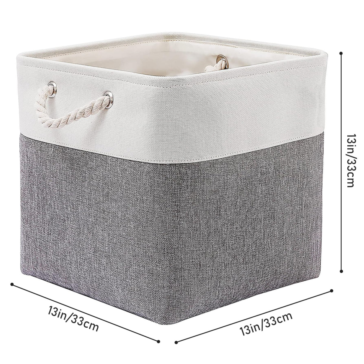 MidmmVick cube storage bin with white handles for quick access on a shelf