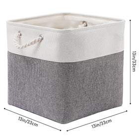 MidmmVick cube storage bin with white handles for quick access on a shelf