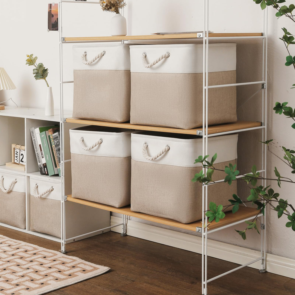 MidmmVick foldable cube storage bin open for easy access to toys and books.