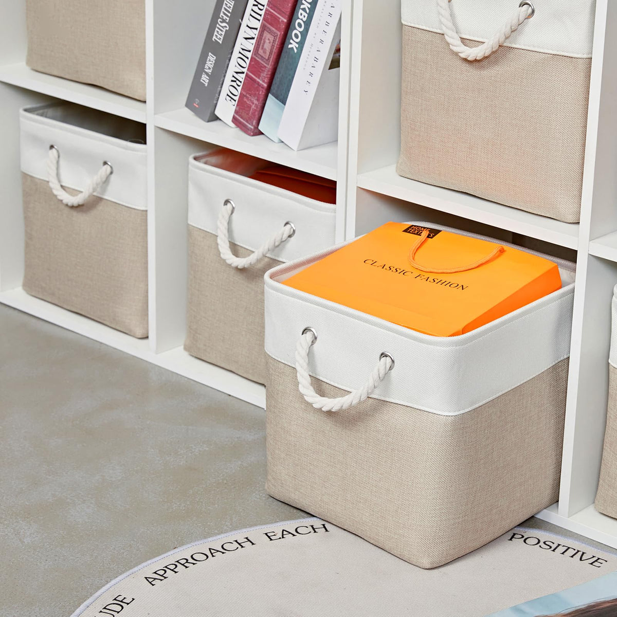 MidmmVick foldable storage bin compactly stored in a wardrobe.