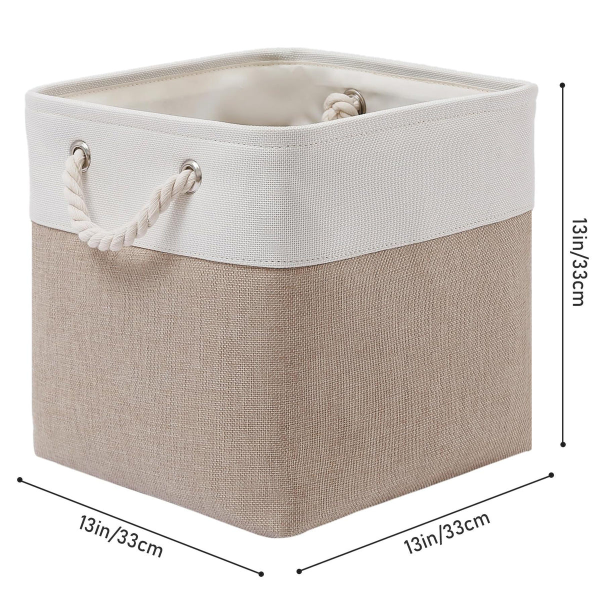 MidmmVick storage baskets on a shelf show ample 13x13x13 space.