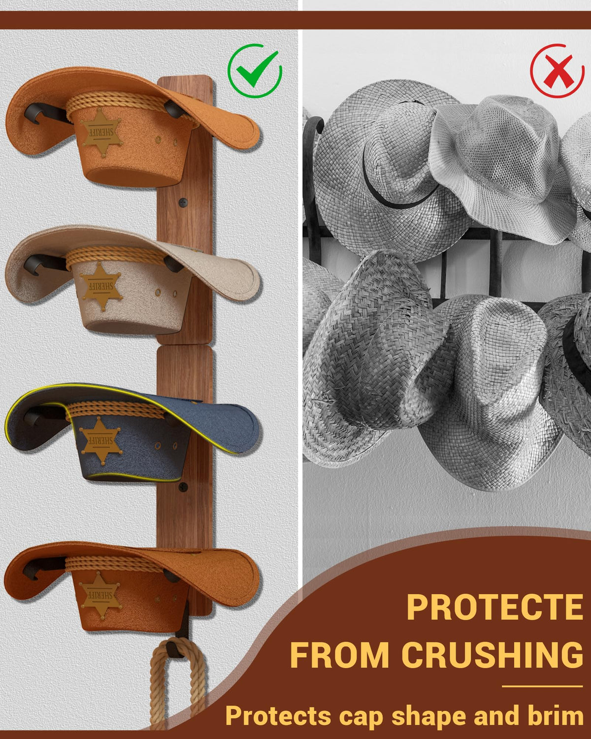 Midukit bracket-stability design keeps hats upright and secure on the wall.